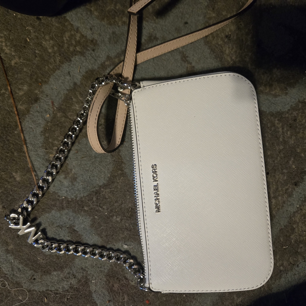 Michael Kors White Crossbody Wristlet with Silver Chain
